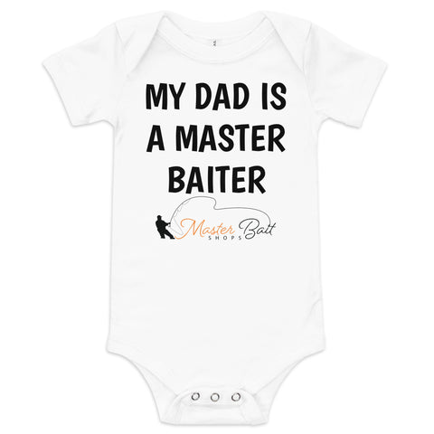 MY DAD IS A MASTER BAITER Baby short sleeve one piece