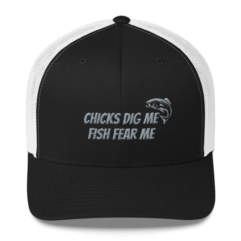 Chicks Dig Me Fish Fear Me Trucker Hat – Master Bait Shops